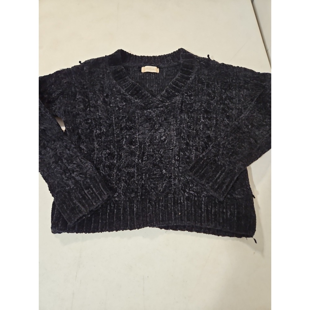 Altar'd State sweater Chenille Eversoft Knit V Neck Small Black Polyester (572